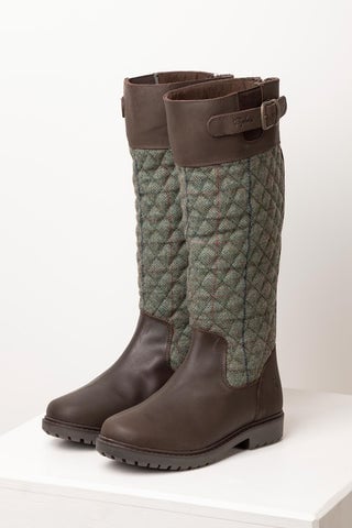 Ladies Tweed Quilted Knee-High Boots