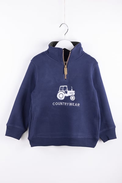 Mini-Jungen-Sweatshirt mit Viertelreißverschluss - Byland - Traktoren-Marine