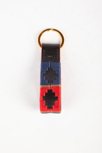Leather Loop Polo Keyring - Askwith - Navy/Red/Gold