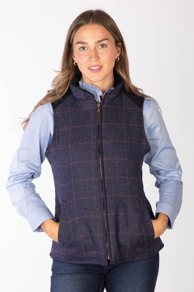 Ladies Padded Tweed Waistcoat - Haworth - Navy Tweed