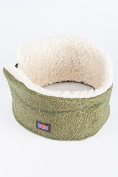 Ladies Sherpa Lined Tweed Headband - Olive/Pink