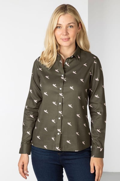 Ladies Button Down Country Shirt - Hannah - Khaki Pheasant