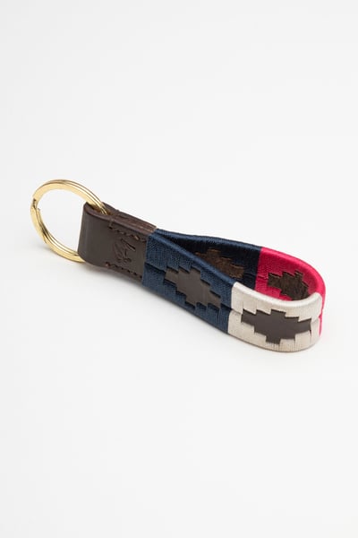 Leather Loop Polo Keyring - Askwith - Navy/White/Bonbon