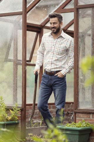 Men's White Long Sleeved Checked Shirt