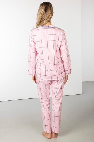 Ladies 100% Cotton Pyjama Sets - Sally Navy - Laura Pink