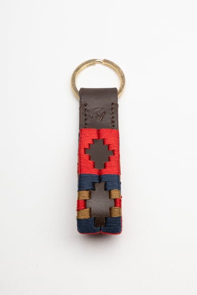 Leather Loop Polo Keyring - Askwith - Navy/Red/Gold