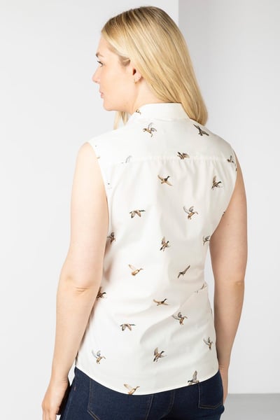 Ladies Sleeveless Shirt With Collar - Wistow II - Flying Ducks White