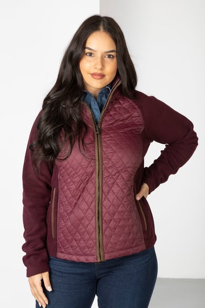 Ladies Diamond Quilted Hybrid Jacket - Huggate - Marl Burgundy