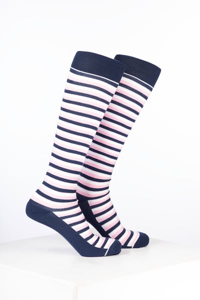 Women’s Bamboo Rich Striped Riding Socks - Stripes Navy/Soft Pink