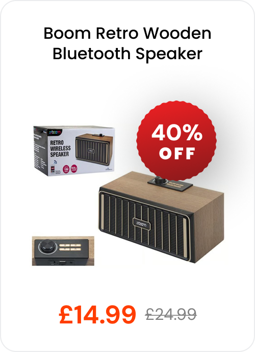 Boom Retro Wooden Bluetooth Speaker, 40% off, now £14.99 instead of £24.99!