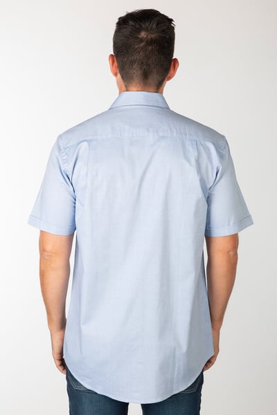 Men's Short Sleeved Oxford Cotton Shirt - William - Blue