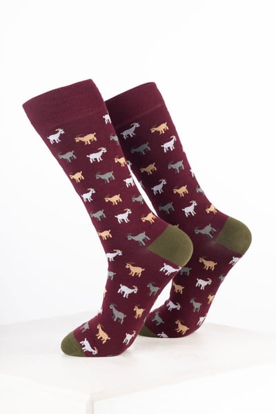 Men’s Bamboo Rich Animal Ankle Socks - Goat Wine