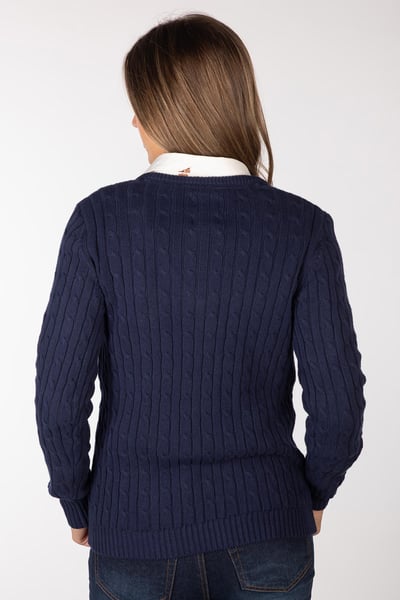 Ladies V Neck Cable Knit Jumper - Emma - Navy