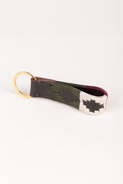 Leather Loop Polo Keyring - Askwith - Olive/White/Burgundy