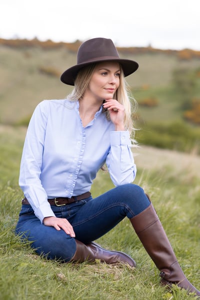 Rüschenhemd für Damen aus Oxford-Baumwolle - Ivy - Blau