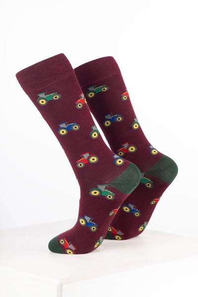 Herren-Bauernhof-Knöchelsocken - Traktor Wein