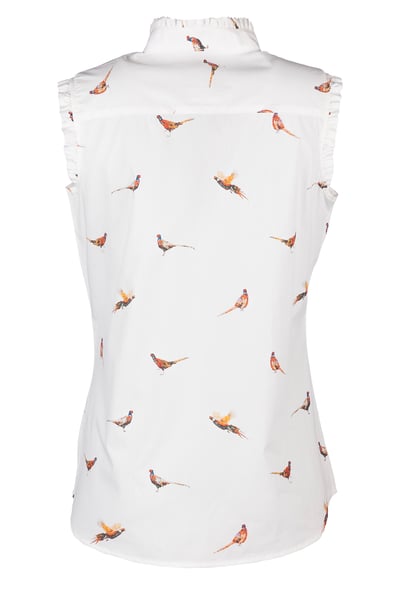 Ladies Ruffled Sleeveless Shirt - Wistow - Pheasant White