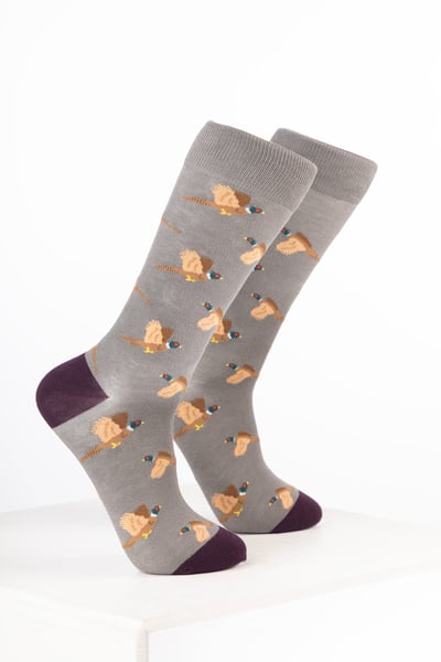 Damen-Knöchelsocken mit Vogelmotiv - Flugfasan Grau