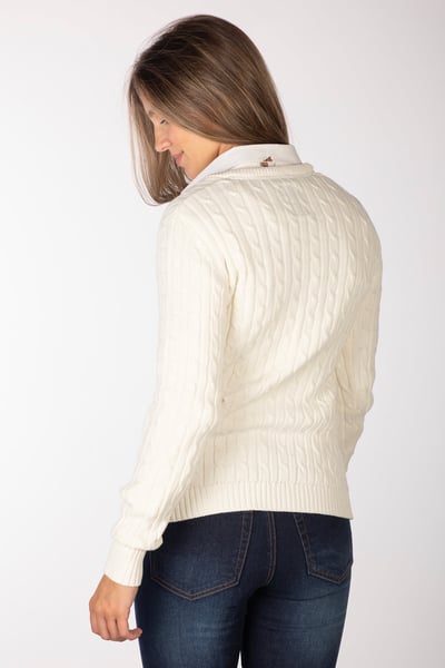 Damen-Pullover mit Zopfmuster und V-Ausschnitt - Emma - Sahne