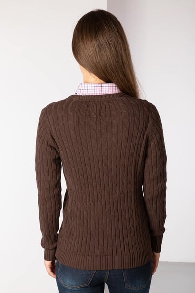 Ladies V Neck Cable Knit Jumper - Emma - Brown