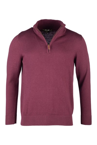 Men's Quarter Zip Jumper - Wetherby - Wine