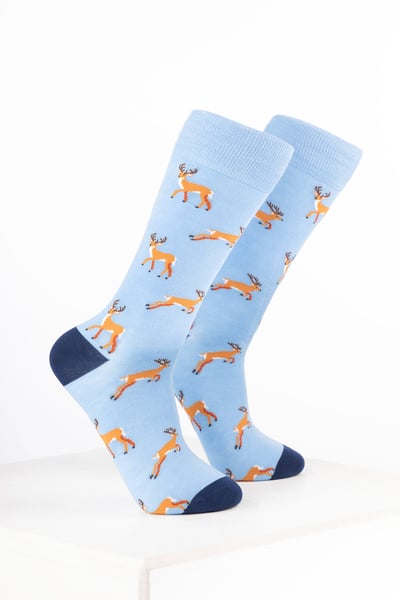 Women’s Bamboo Rich Animal Ankle Socks - Deer Soft Blue