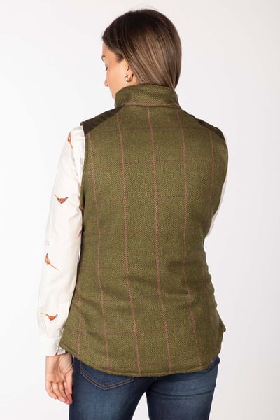 Ladies Padded Tweed Waistcoat - Haworth - Dark Green
