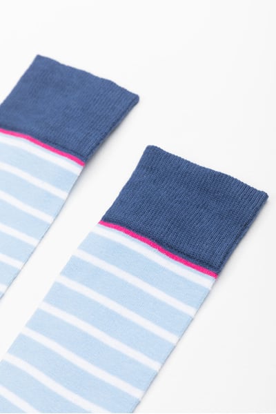 Ladies Striped Ankle Socks - Soft Blue