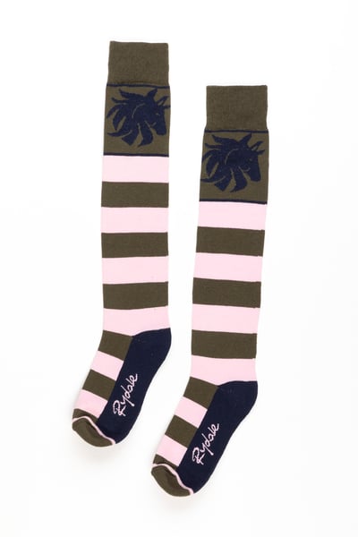 Ladies Broadstripe Knee Length Riding Socks - Olive