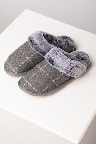 Ladies Tweed Slippers - Beswick - Grey