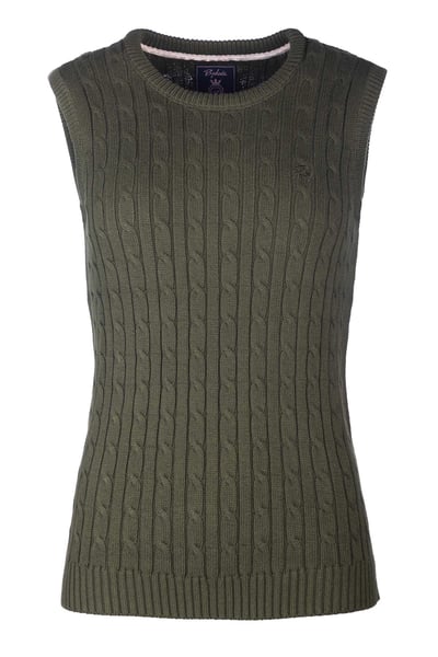 Ladies Crew Neck Cable Knit Vest - Emma - Khaki