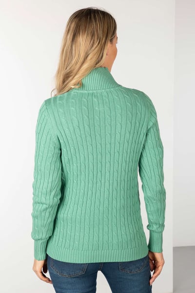 Ladies Quarter Zip Cable Knit Jumper - Emma - Thyme