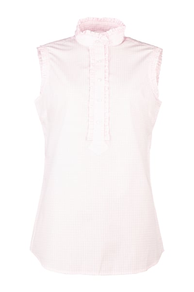 Ärmelloses Rüschen-Hemd für Damen – Ivy - Rosa Vichy-Karo