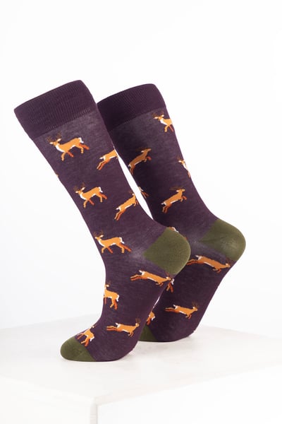 Women’s Bamboo Rich Animal Ankle Socks - Deer Dark Berry