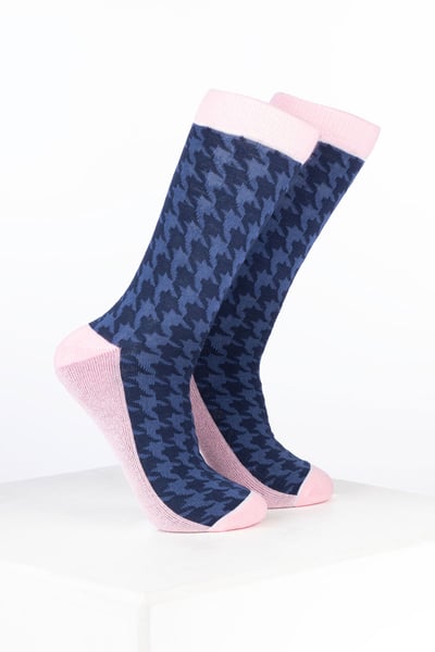 Damen-Knöchelsocken aus Bambusmaterial mit Hahnentrittmuster - Hahnentritt Marineblau