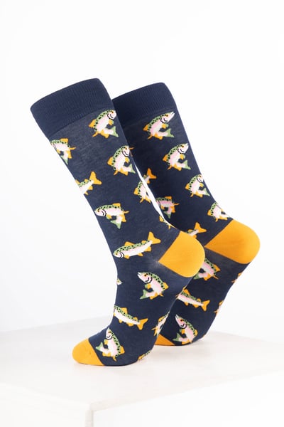 Men’s Bamboo Rich Animal Ankle Socks - Fish Navy