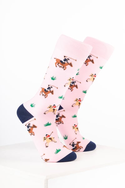 Women’s Bamboo Rich Horse Print Ankle Socks - Polo Player Soft Pink