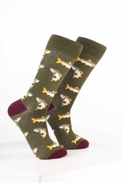 Men’s Bamboo Rich Animal Ankle Socks - Fish Dark Olive
