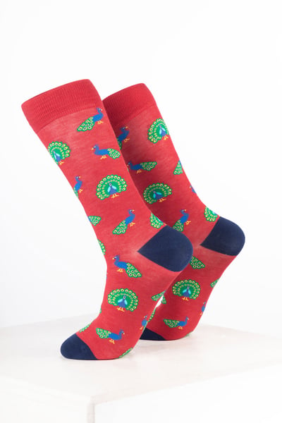Damen-Knöchelsocken mit Vogelmotiv - Pfau Erdbeere
