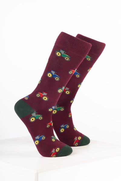 Herren-Bauernhof-Knöchelsocken - Traktor Wein