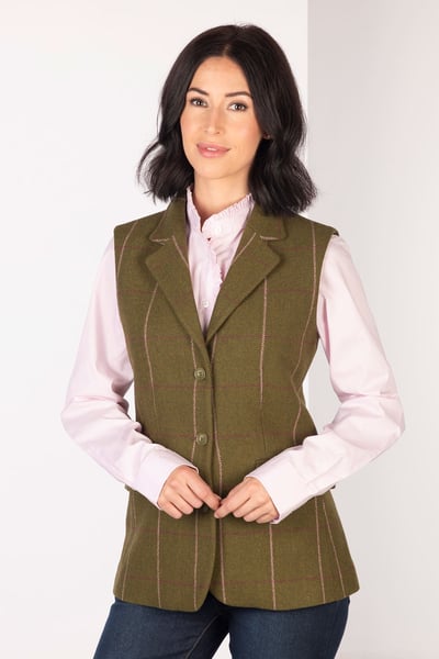 Ladies Tweed Waistcoat - Hannah - Olive Tweed