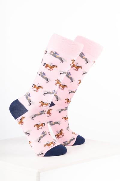 Women’s Bamboo Rich Horse Print Ankle Socks - Ridden Horse Soft Pink