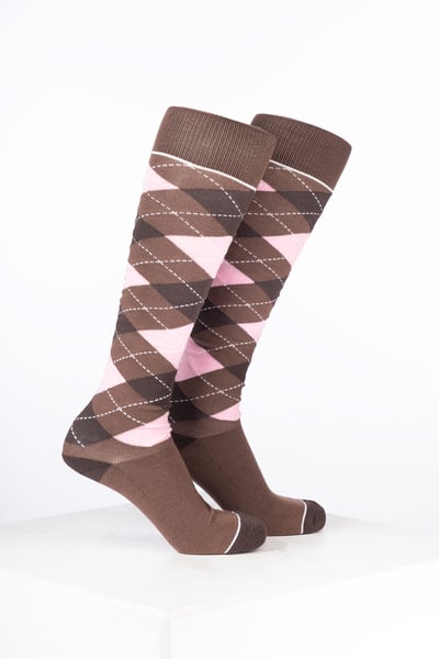 Women’s Bamboo Rich Argyle Riding Socks - Argyle Mocha/Soft Pink/Brown