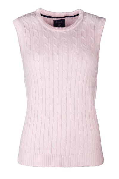 Ladies Crew Neck Cable Knit Vest - Emma - Soft Pink