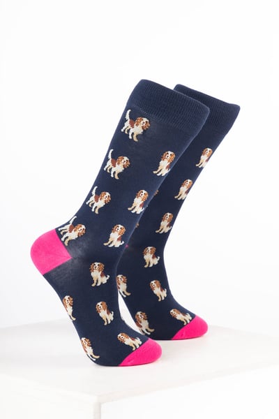 Women’s Bamboo Rich Dog Ankle Socks - Spaniel Navy