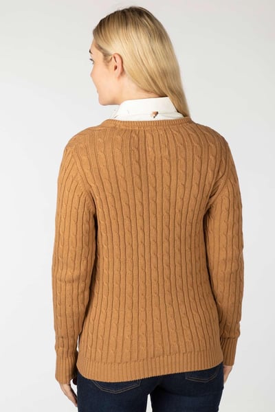 Ladies Emma V Neck Cable Knit Jumper - Tan