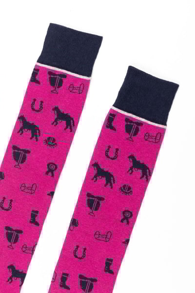 Ladies Horse Print Knee Length Riding Socks - Bonbon
