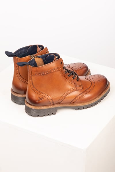 Men's Lace Up Brogue Boots - Millington III - Elgin Tan