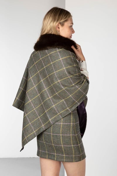Ladies 100% Wool Tweed Poncho - Grey Tweed