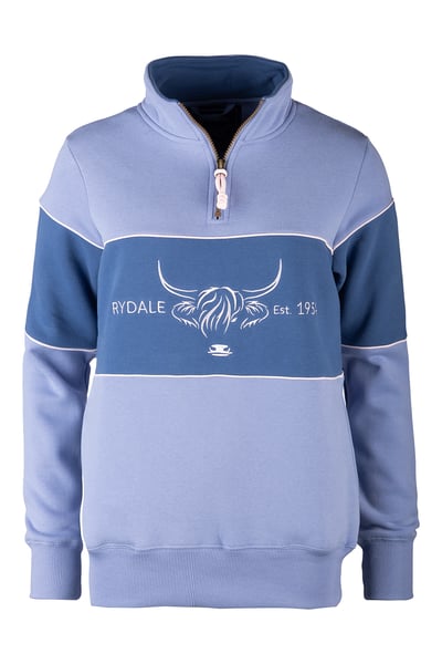 Ladies Highland Cow Sweatshirt - Byland - Highland Cow Pale Blue/Mid Blue/Pale Blue